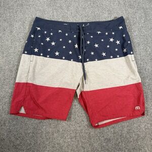 Travis Mathew Board Shorts Mens 40 America Flag Beach Surf Swim Trunks Stretch‎